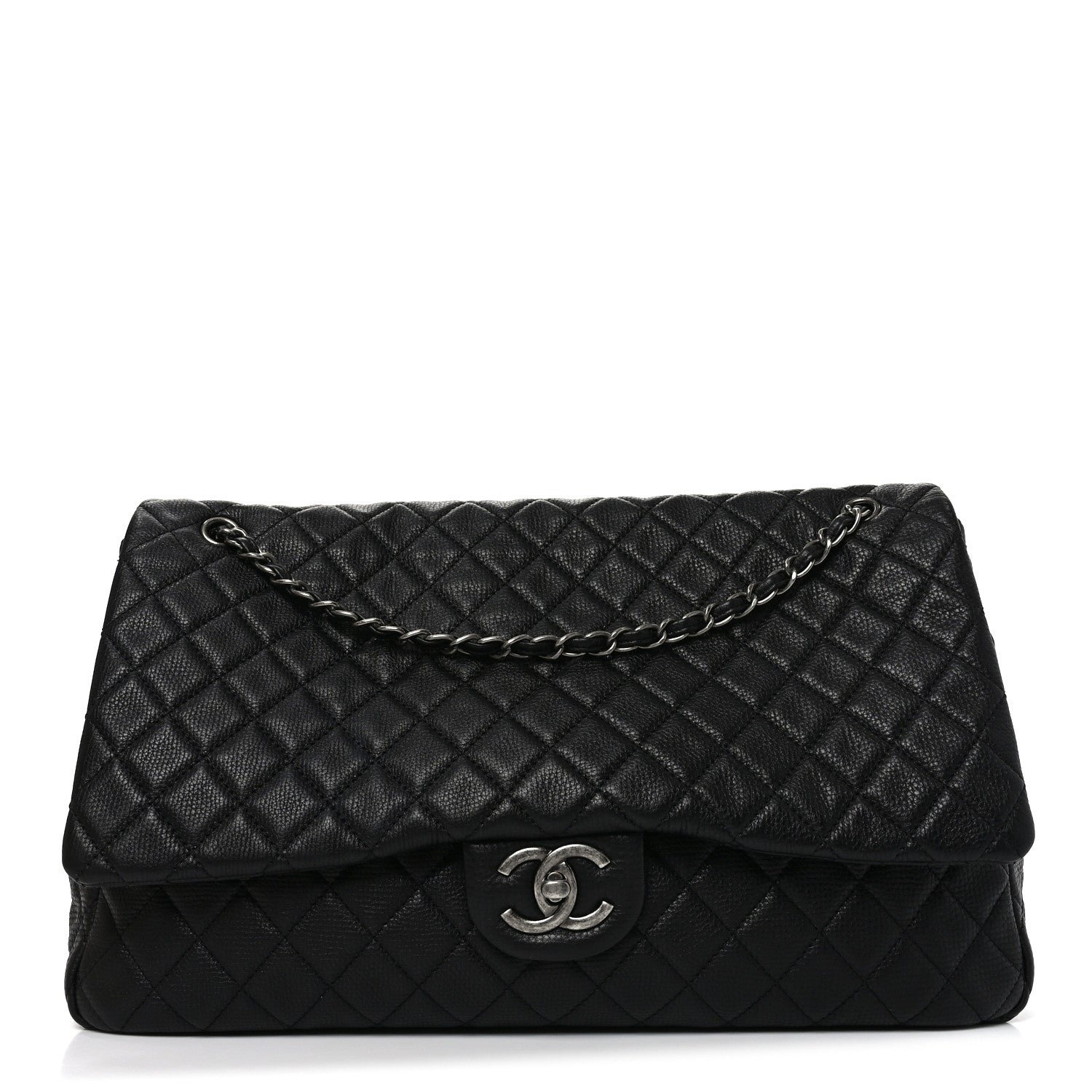 Chanel Grained Calfskin Quilted XXL Travel Flap Bag Black