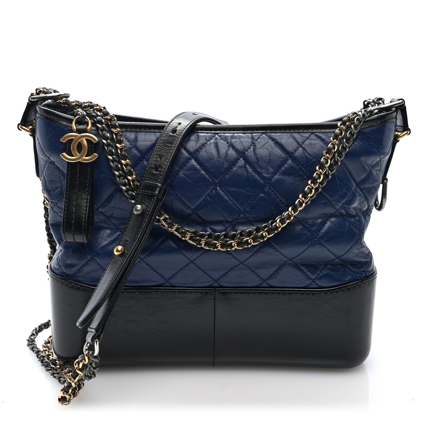 Chanel Aged Calfskin Quilted Medium Gabrielle Hobo Navy Black