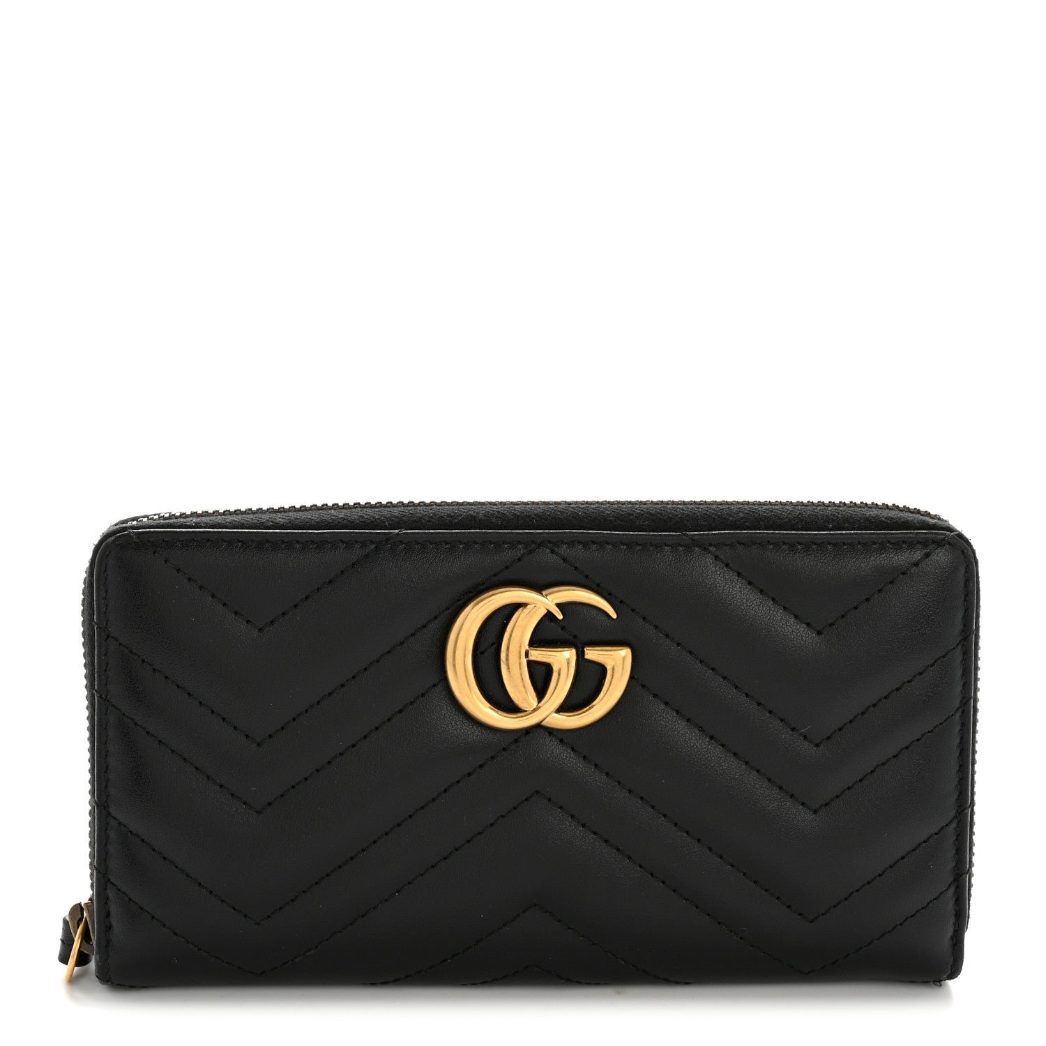 Gucci Calfskin Matelasse GG Marmont Zip Around Organizer Wallet Black