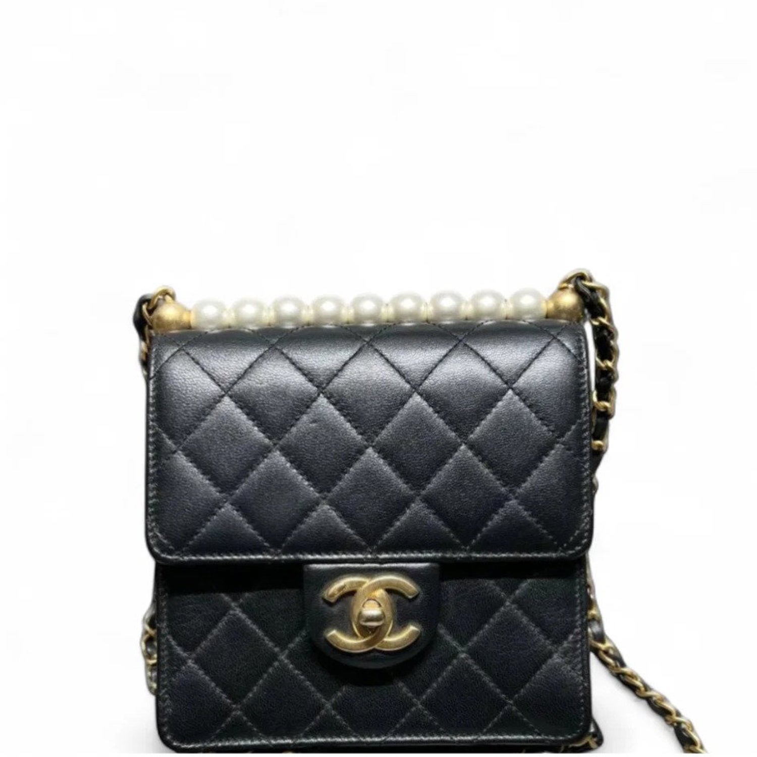 Chanel Calfskin Chic Pearls Flap Wallet On Chain Mini
