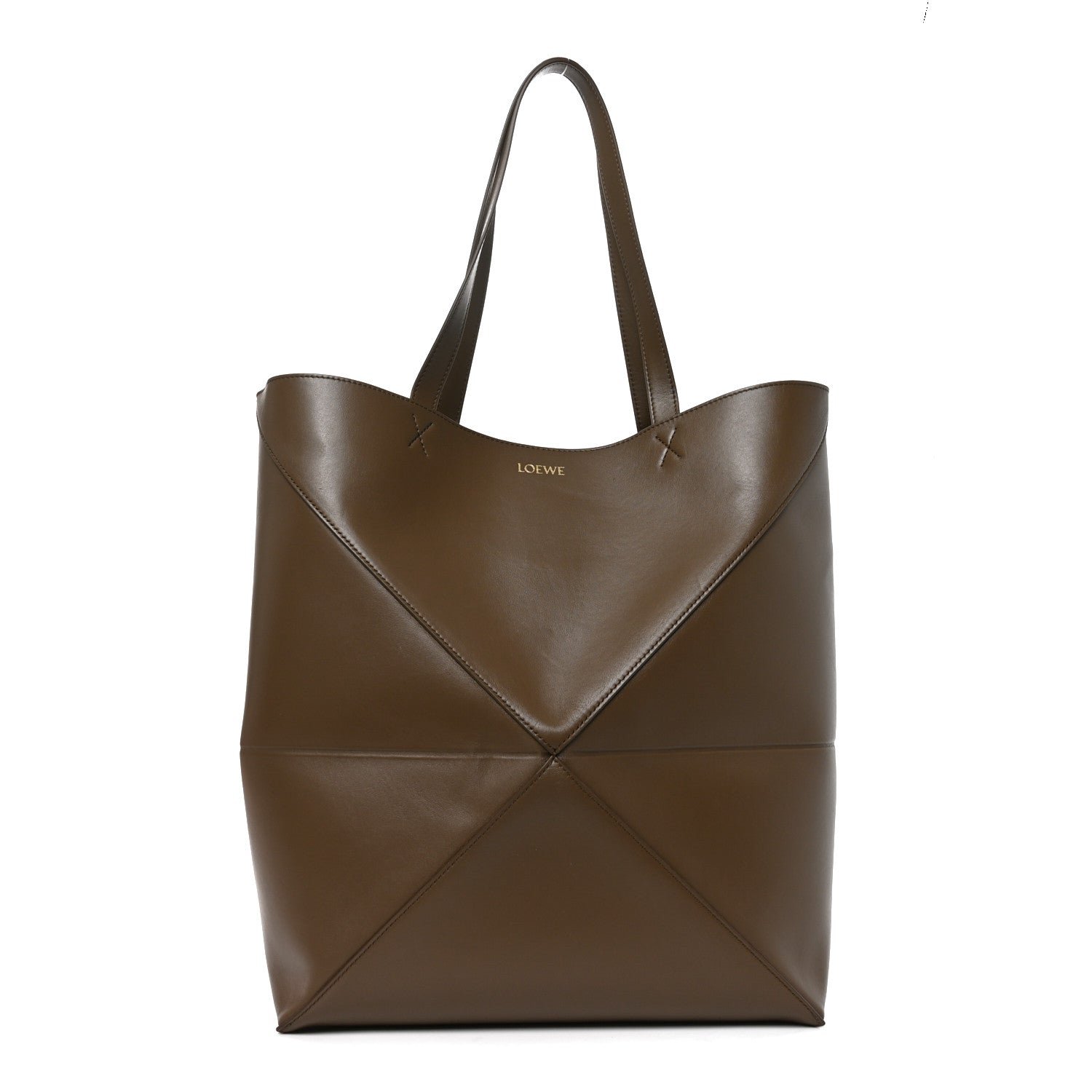 Loewe Shiny Calfskin Large Puzzle Fold Tote Umber