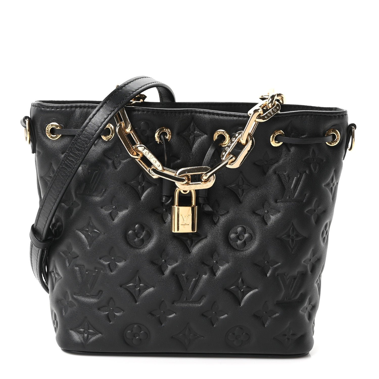 Louis Vuitton Lambskin Embossed Monogram Coussin Bucket Black Black