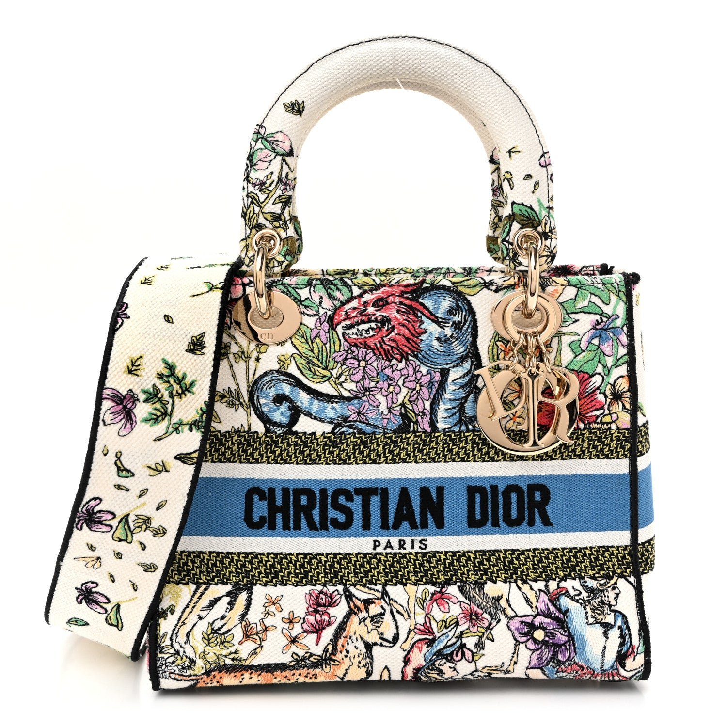 Christian Dior Canvas D-Constellation Embroidered Medium Lady D-Lite Latte Multicolor