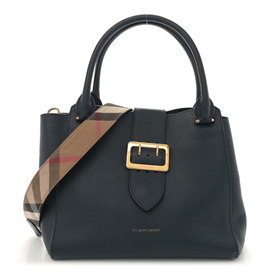 Burberry Soft Grain Calfskin Medium Buckle Tote Blue Carbon