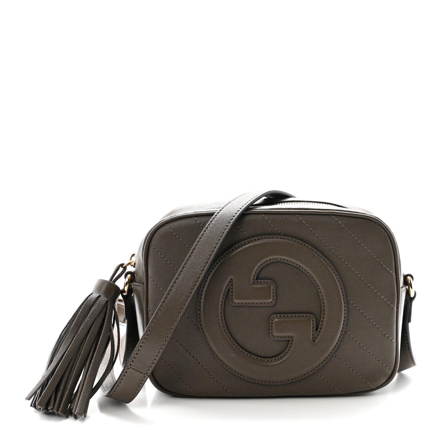 Gucci Sakai Be Green Calfskin Diagonal Stitched Small Blondie Shoulder Bag Craclet Brown