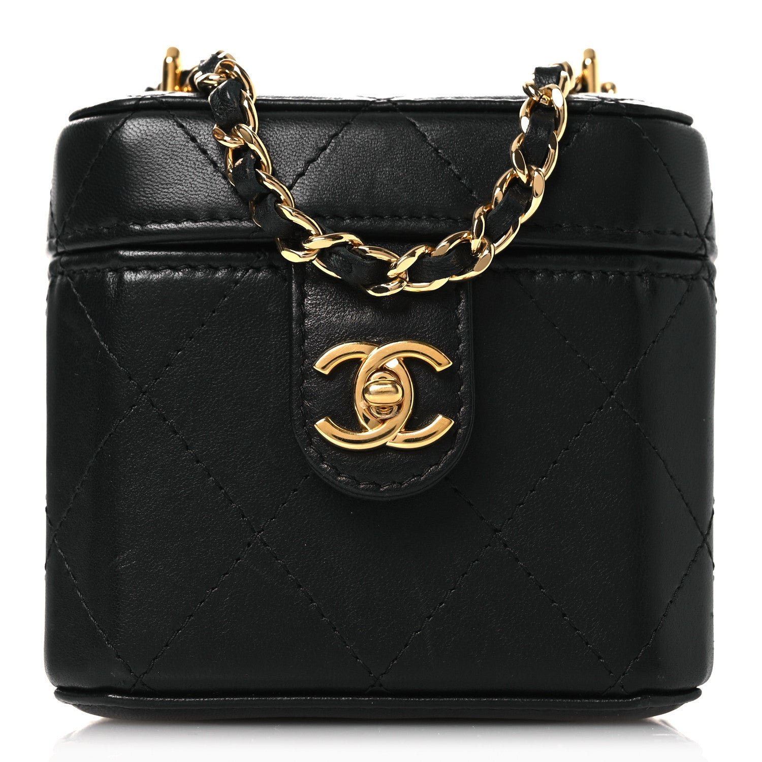 Chanel Lambskin Quilted Vanity Clutch With Chain Black