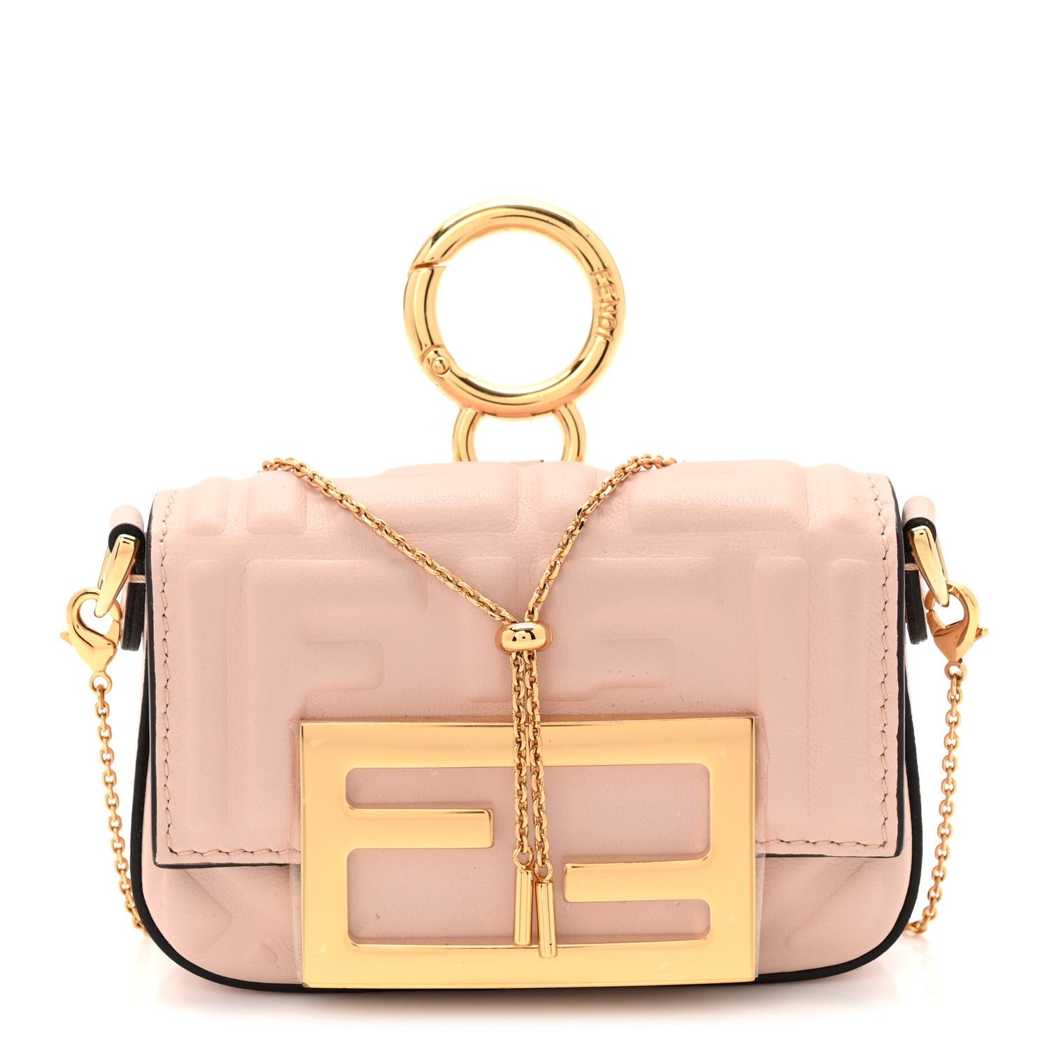 Fendi Fendi Nappa Matisse FF Embossed Nano Maxi Buckle Baguette Charm Rosa Quarzo
