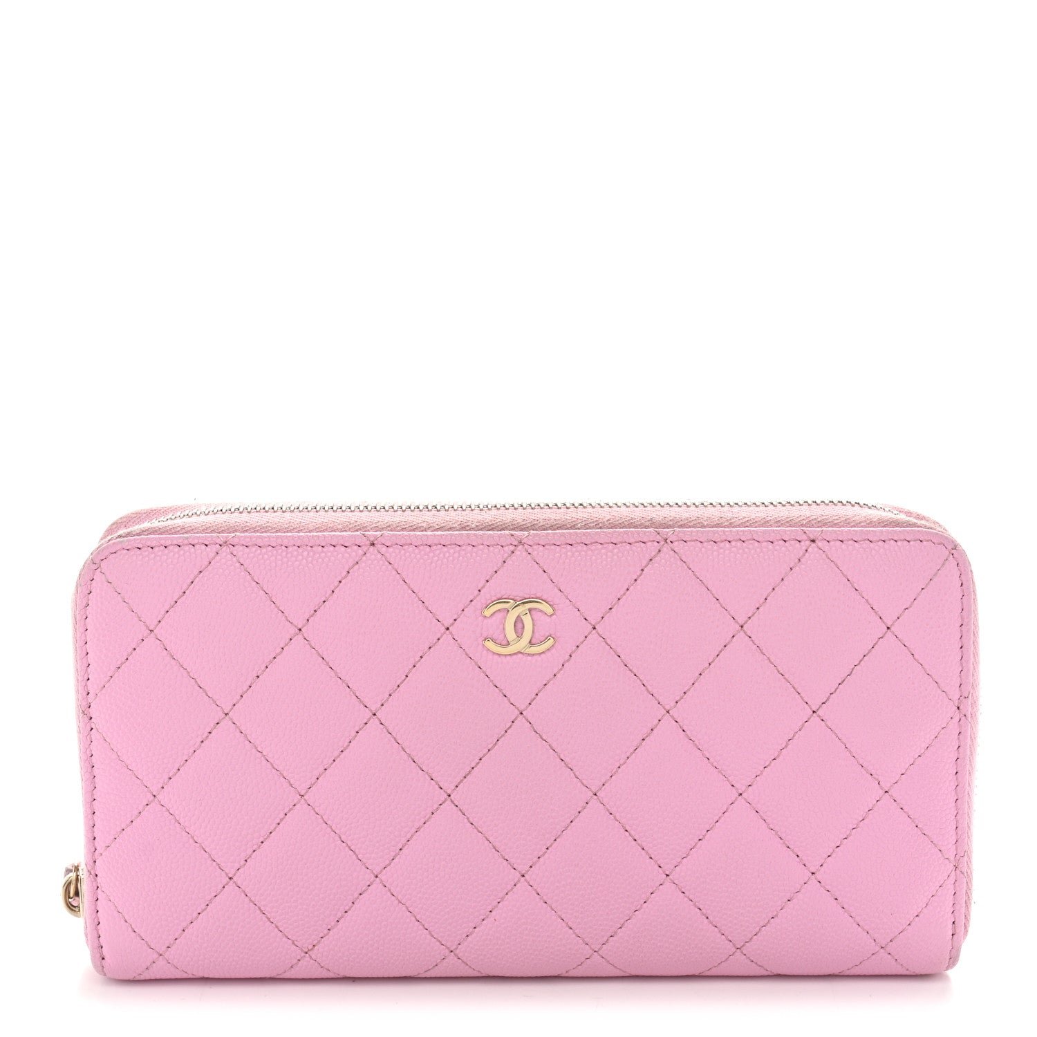 Chanel Caviar Quilted Large Gusset Zip Around Wallet Light Pink