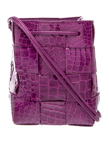 Intrecciato Gloss Calfskin Croc-Embossed Intreccio Mini Cassette Bucket Bag