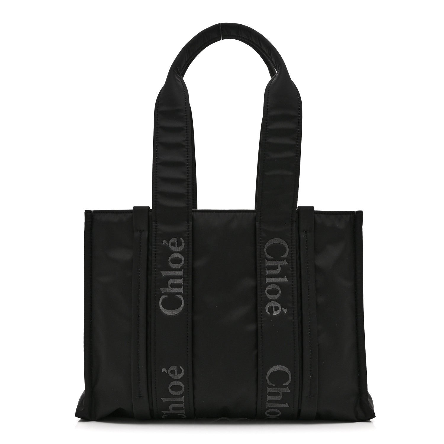 Chloe Recycled Nylon Medium Woody Ribbon Tote Black