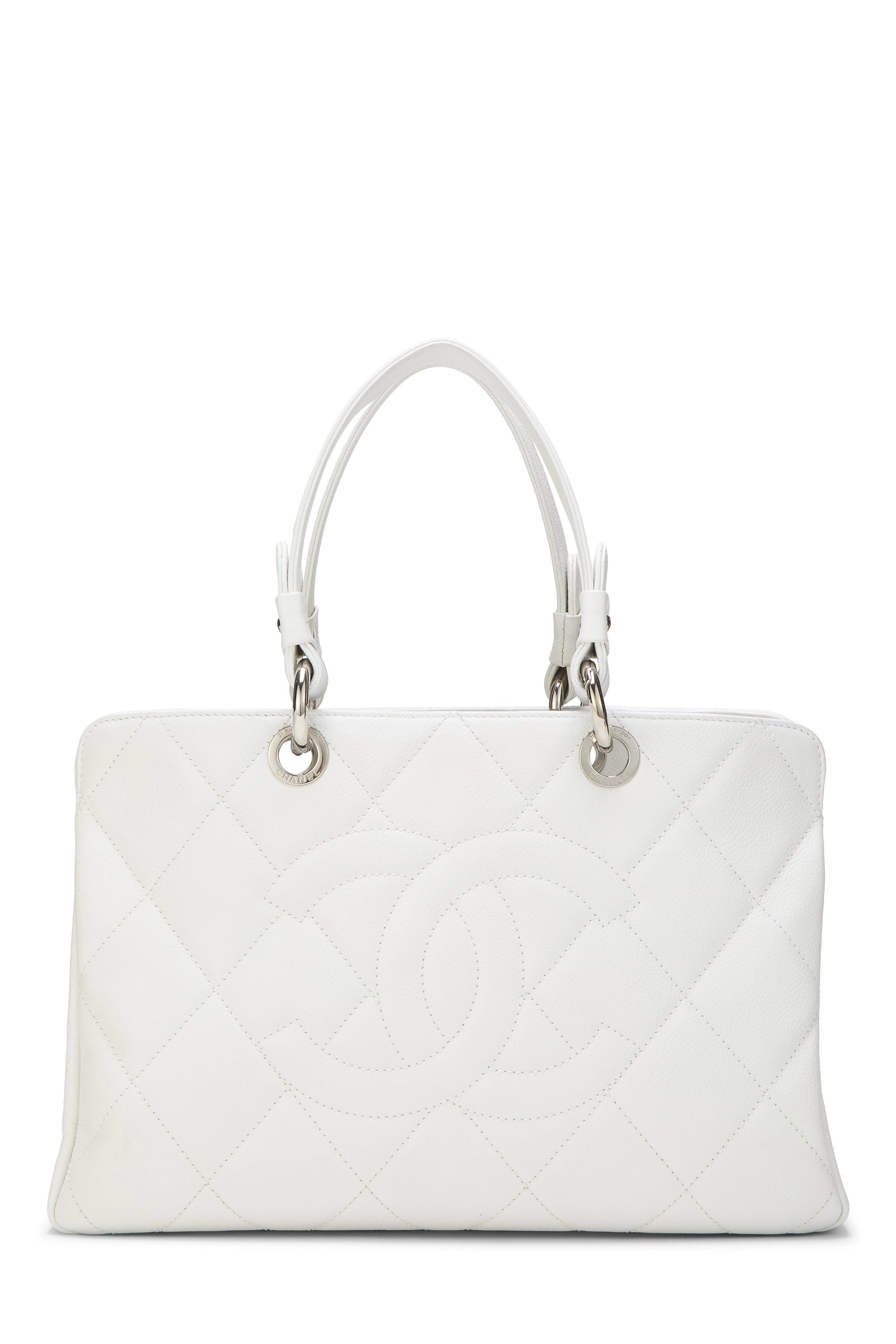 White Quilted Caviar Timeless 'CC' Tote Petite