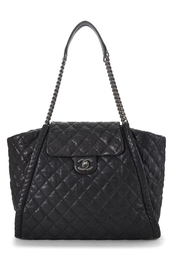 Black Calfskin Studded 'CC' Flap Tote