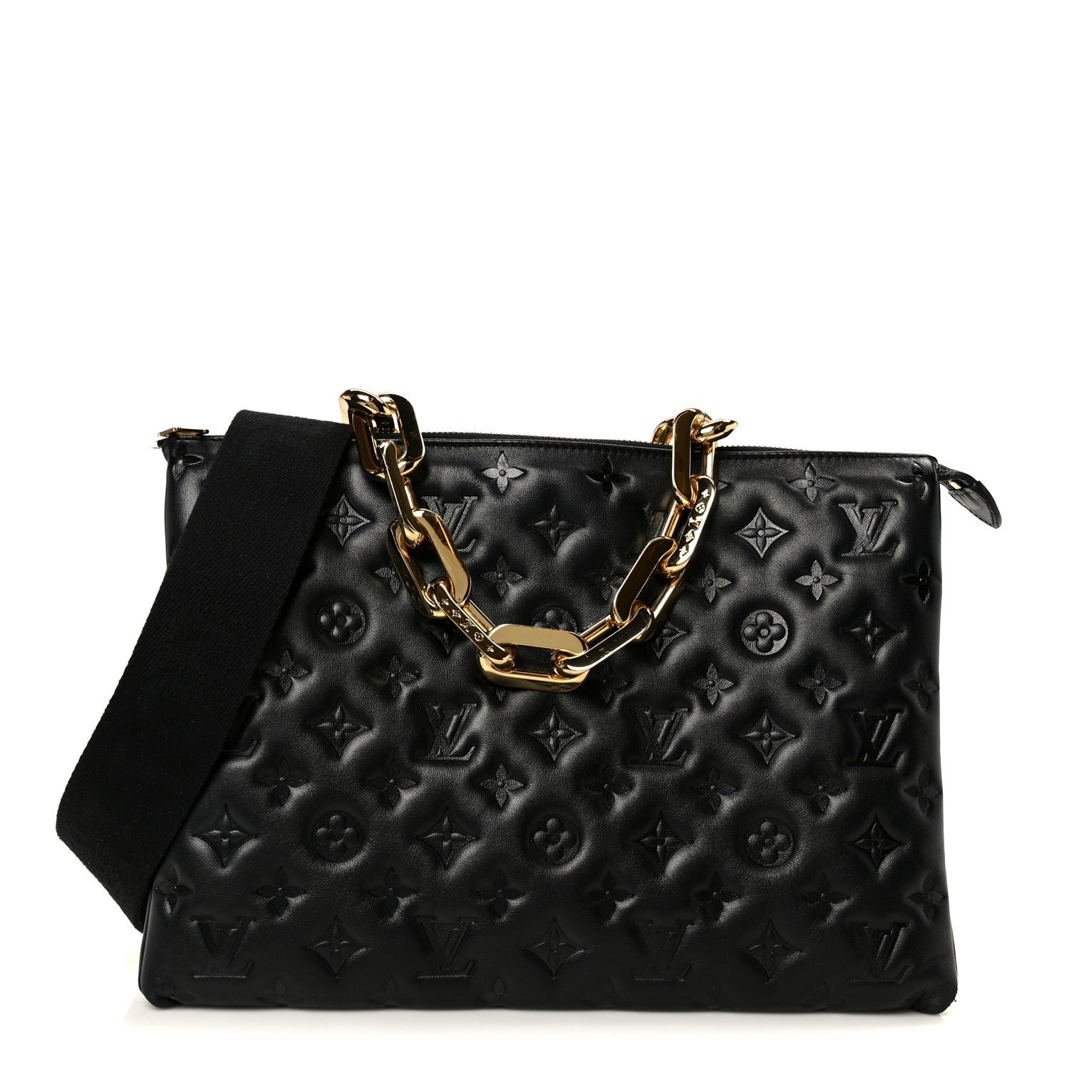 Louis Vuitton Lambskin Embossed Monogram Coussin MM Black