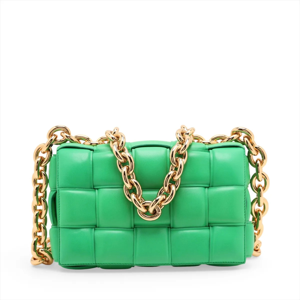Bottega Veneta Maxi Intrecciato padette cassette Leather Chain Shoulder Bag Gree