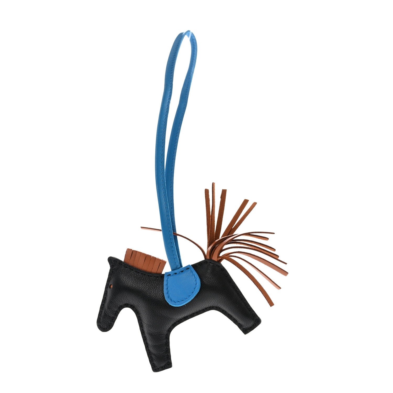 Hermes Milo Lambskin Grigri Rodeo Horse Bag Charm PM Black Gold Bleu Zanzibar