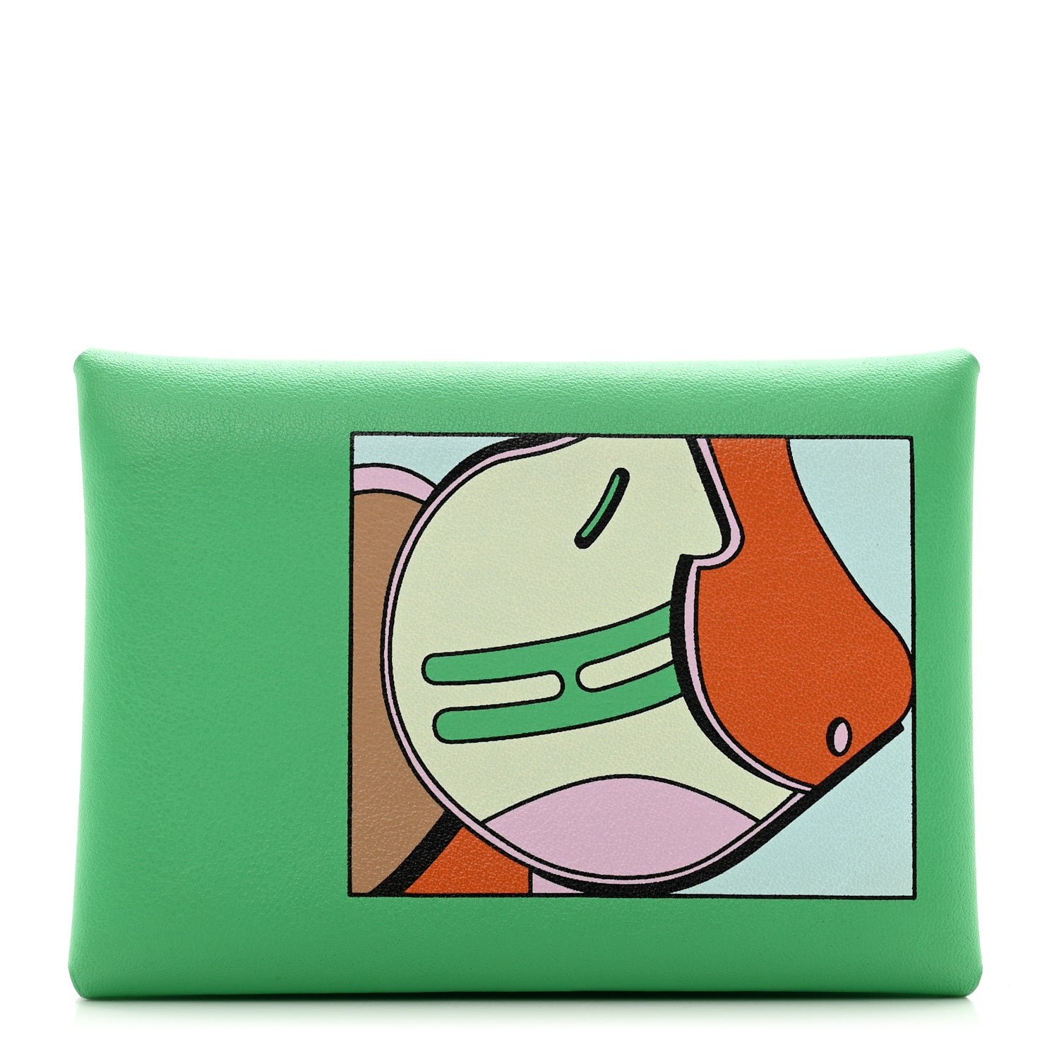 Hermes Swift Compact Saddle Print Calvi Duo Card Case Vert Comics