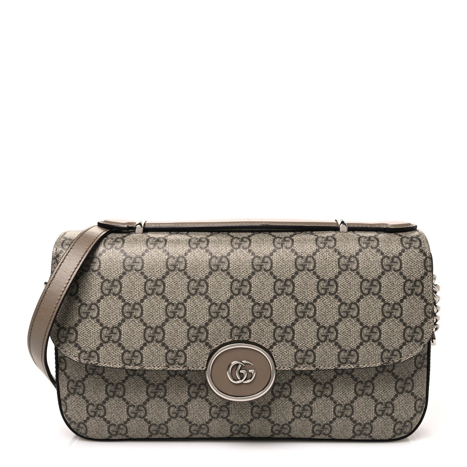 Gucci GG Supreme Monogram Petite GG Top Handle Shoulder Bag Beige Ebony