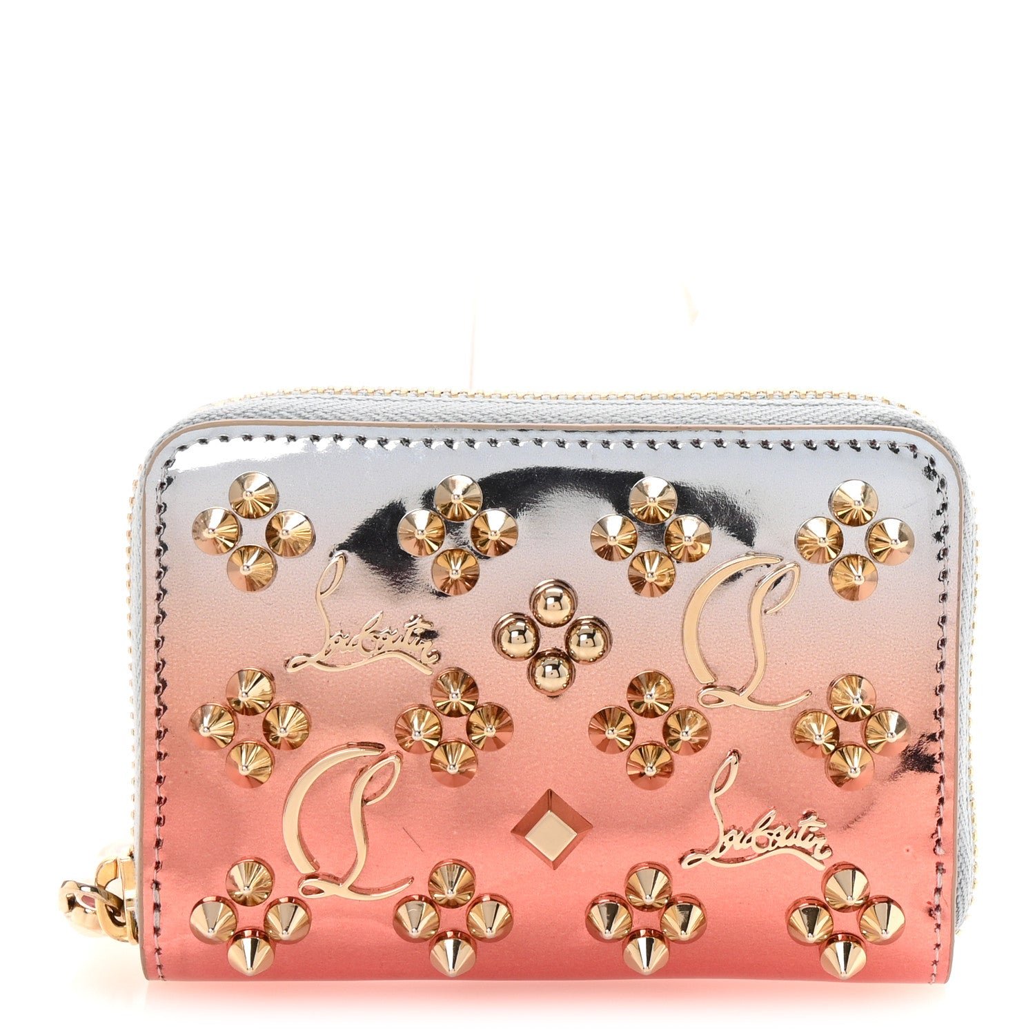 Christian Louboutin Mirror Degrade Spikes Loubinthesky Panettone Coin Purse Leche Gold