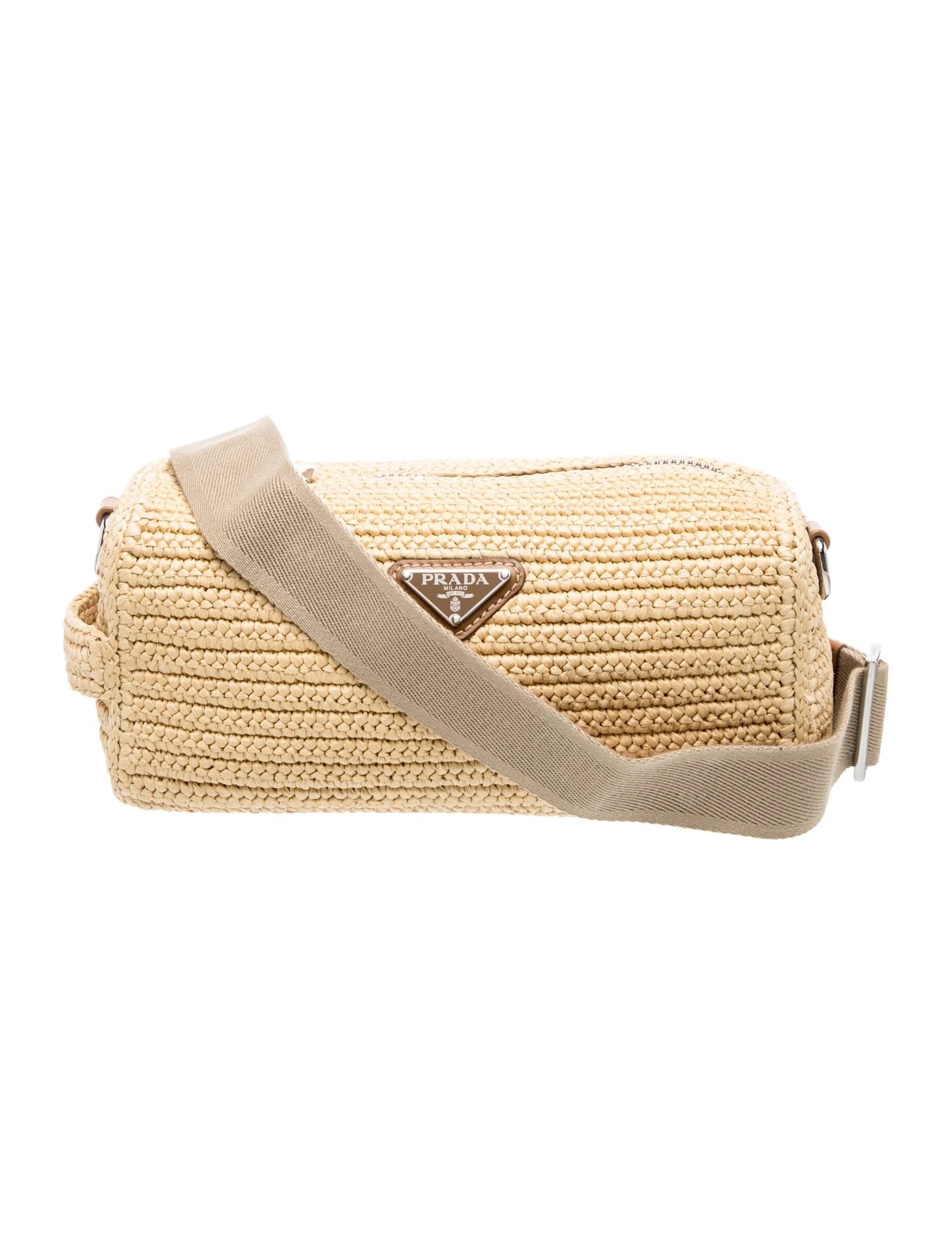 Enameled Metal Triangle Raffia Crossbody