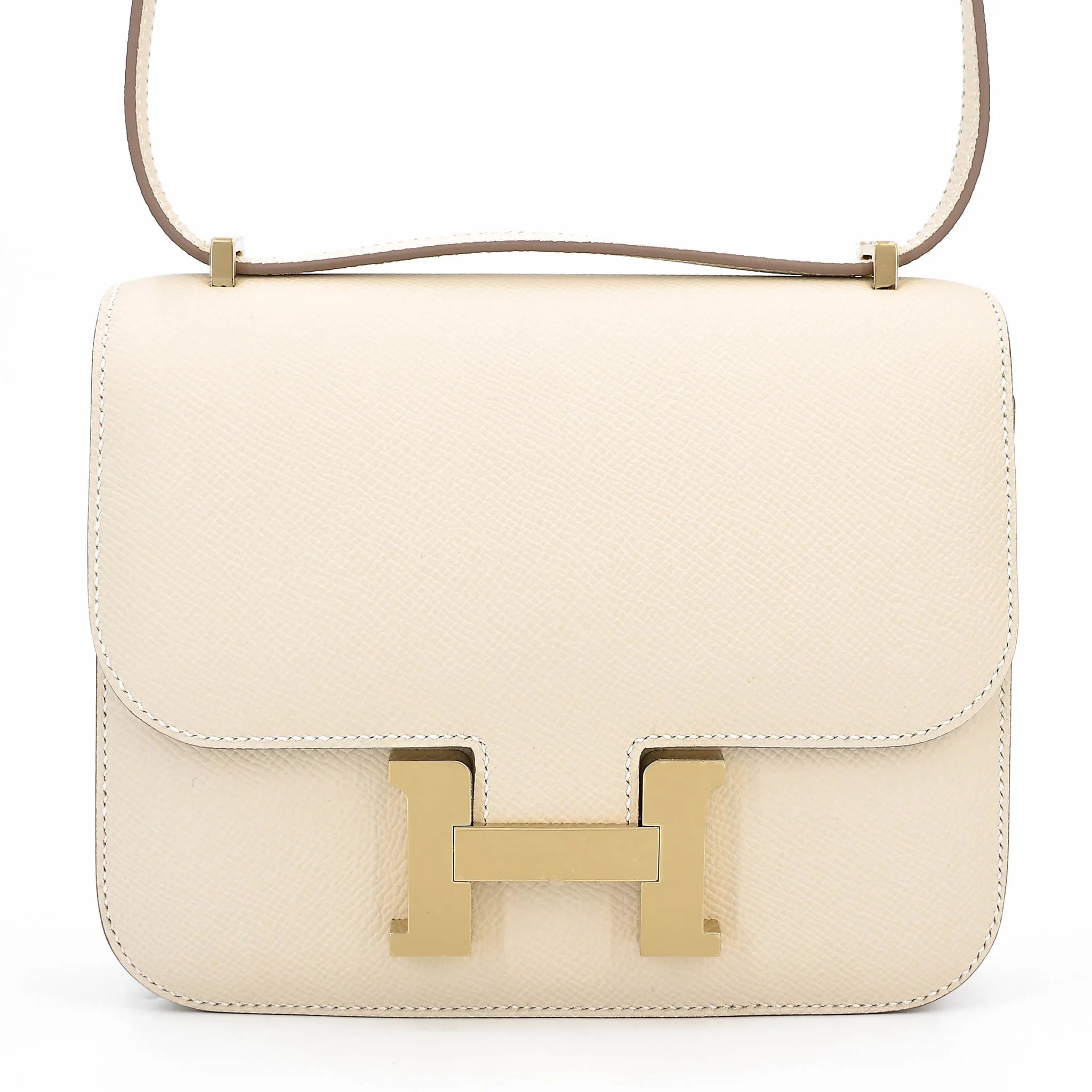 Brand New ( Rank N ) HERMÈS Constance Mini 19 Mirror Craie (10) Epsom Permabrass hardware W (2024)