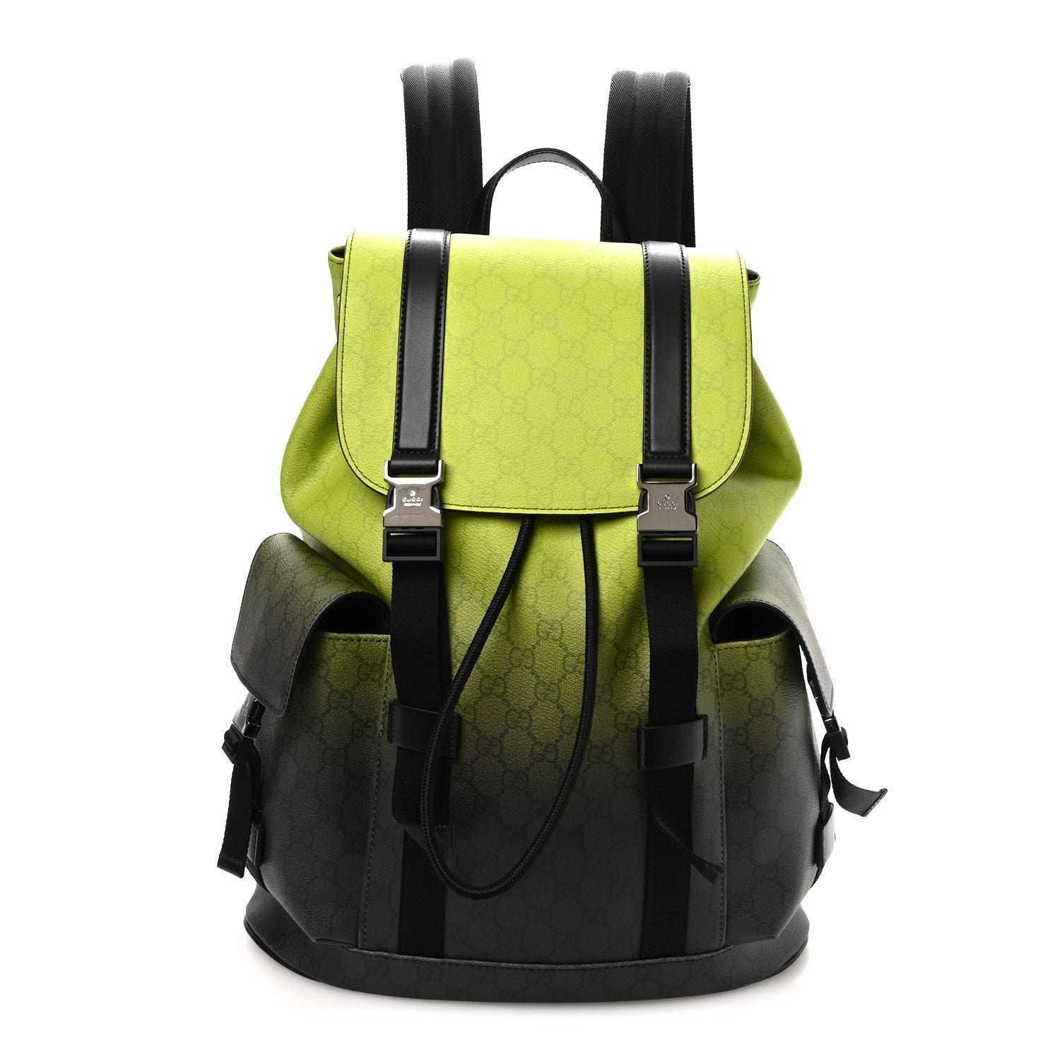 Gucci GG Supreme Monogram Large Double Buckle Backpack Green