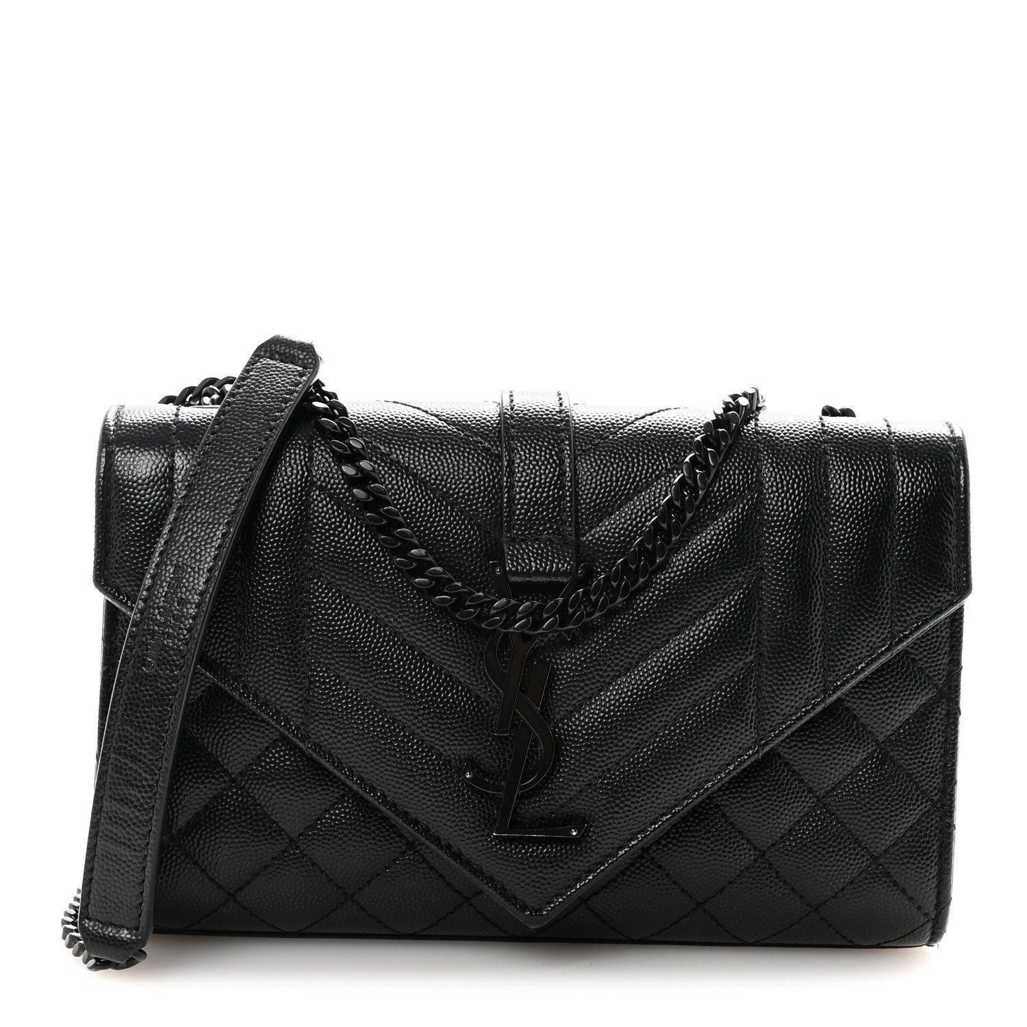 Saint Laurent Saint Laurent Grain De Poudre Textured Mixed Matelasse Triquilt Small Monogram Monochrome Satchel Black