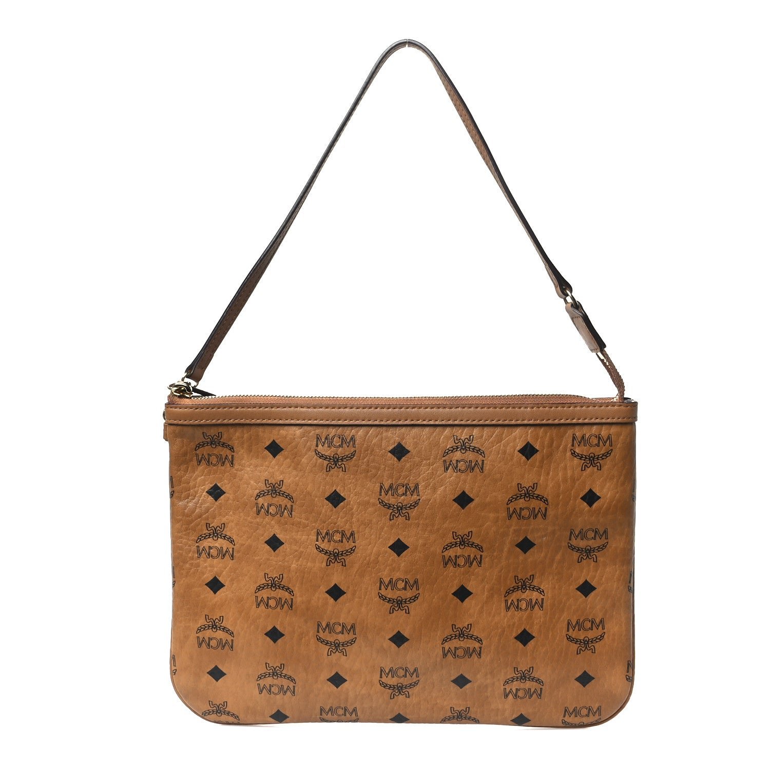 MCM Visetos Liz Shopper Tote Pouch Cognac