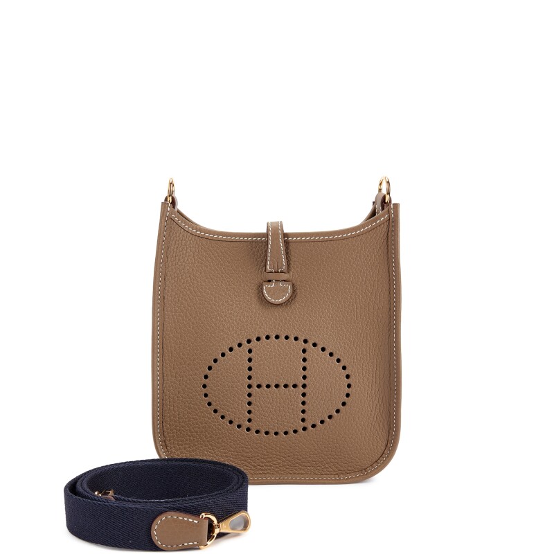 Hermes Etoupe Clemence Mini Evelyne II TPM 16 Gold Hardware, 2024