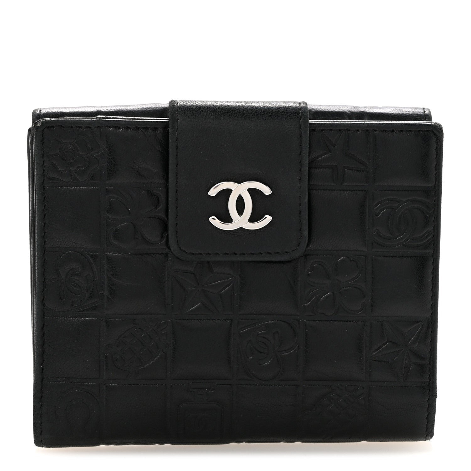 Chanel Chanel Calfskin Lucky Symbols Compact French Flap Wallet Black