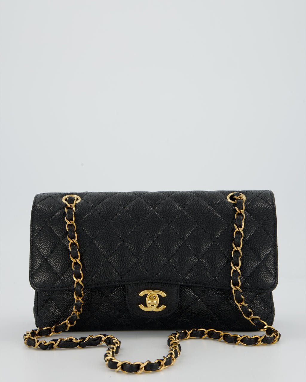 Chanel Chanel Black Classic Medium Double Flap Bag in Caviar Leather with Gold Hardware
