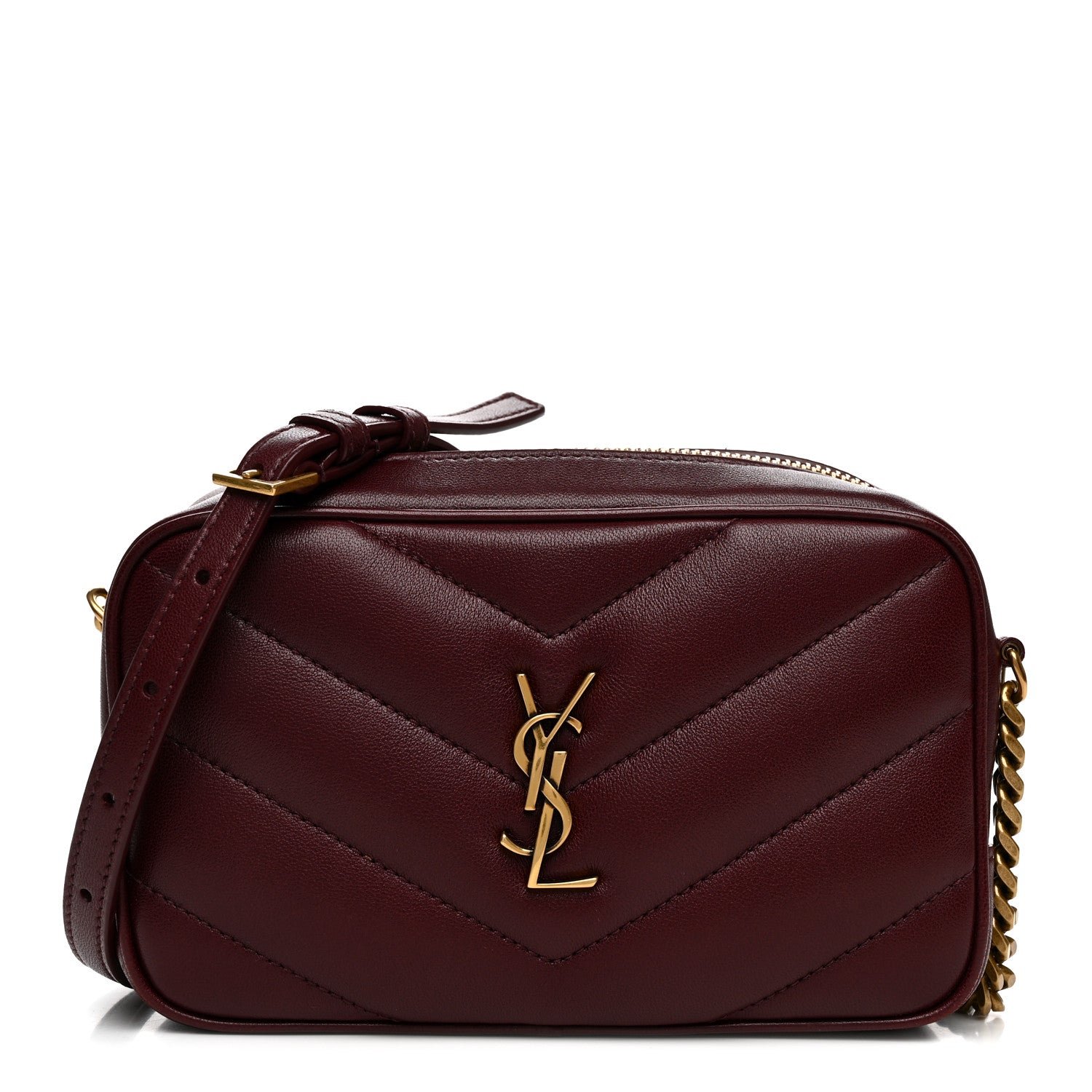 Saint Laurent Lambskin Chevron Quilted Mini Loulou Camera Bag  Rouge Cabernet