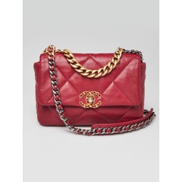 Chanel Red Quilted Lambskin Leather Chanel 19 Small Flap Bag