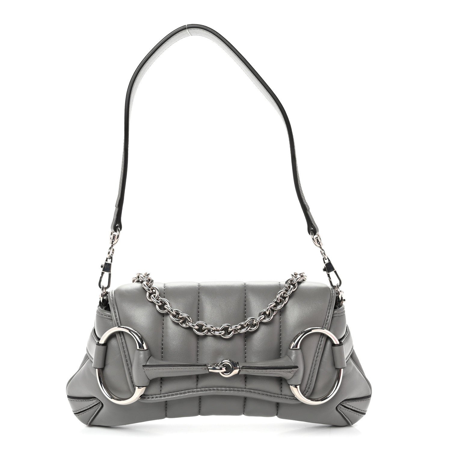 Gucci Nappa Vertical Matelasse Small Maxi Horsebit Chain Shoulder Bag Gray