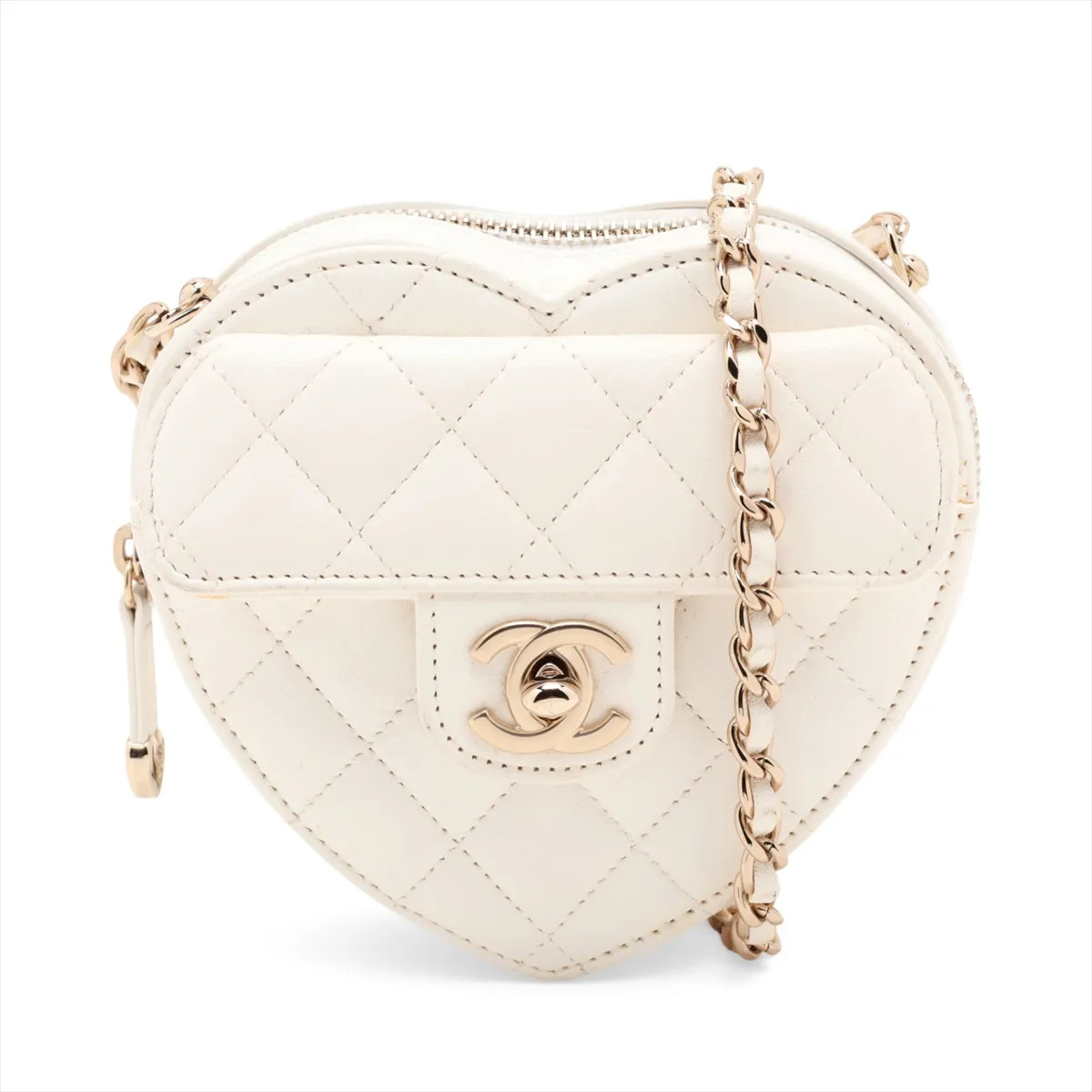 Chanel Matelasse Lambskin Chain Shoulder Bag hearts White Gold Metal Fittings 32