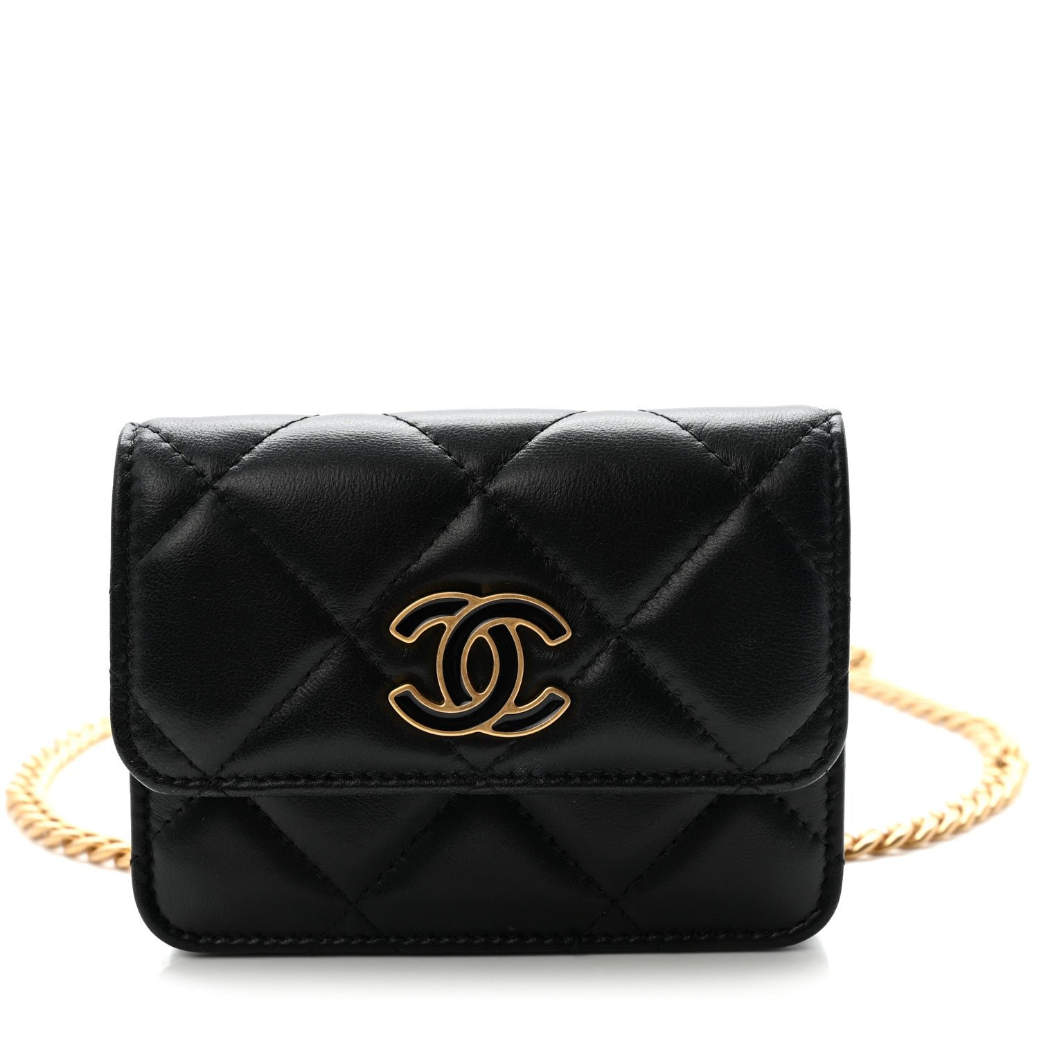 Chanel Lambskin Enamel Quilted Pending CC Flap Belt Bag Black