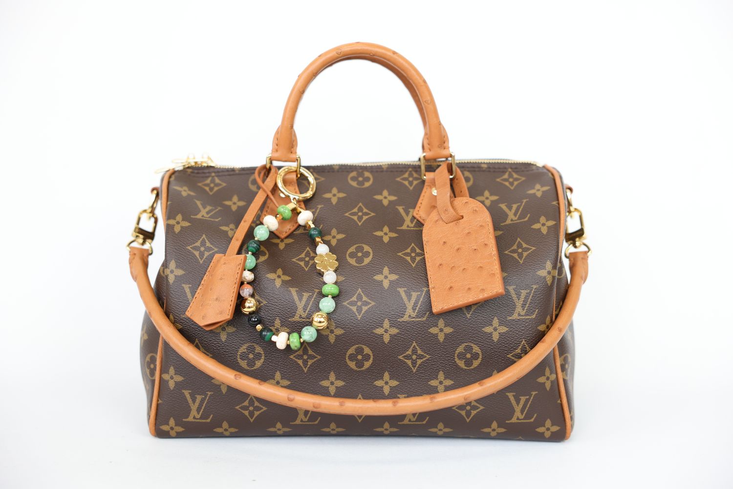Louis Vuitton Louis Vuitton Speedy Soft 30 Boho Bag, Brown Monogram Canvas and Tan Ostrich Leather with Gold Hardware, Preowned in Dustbag WA001