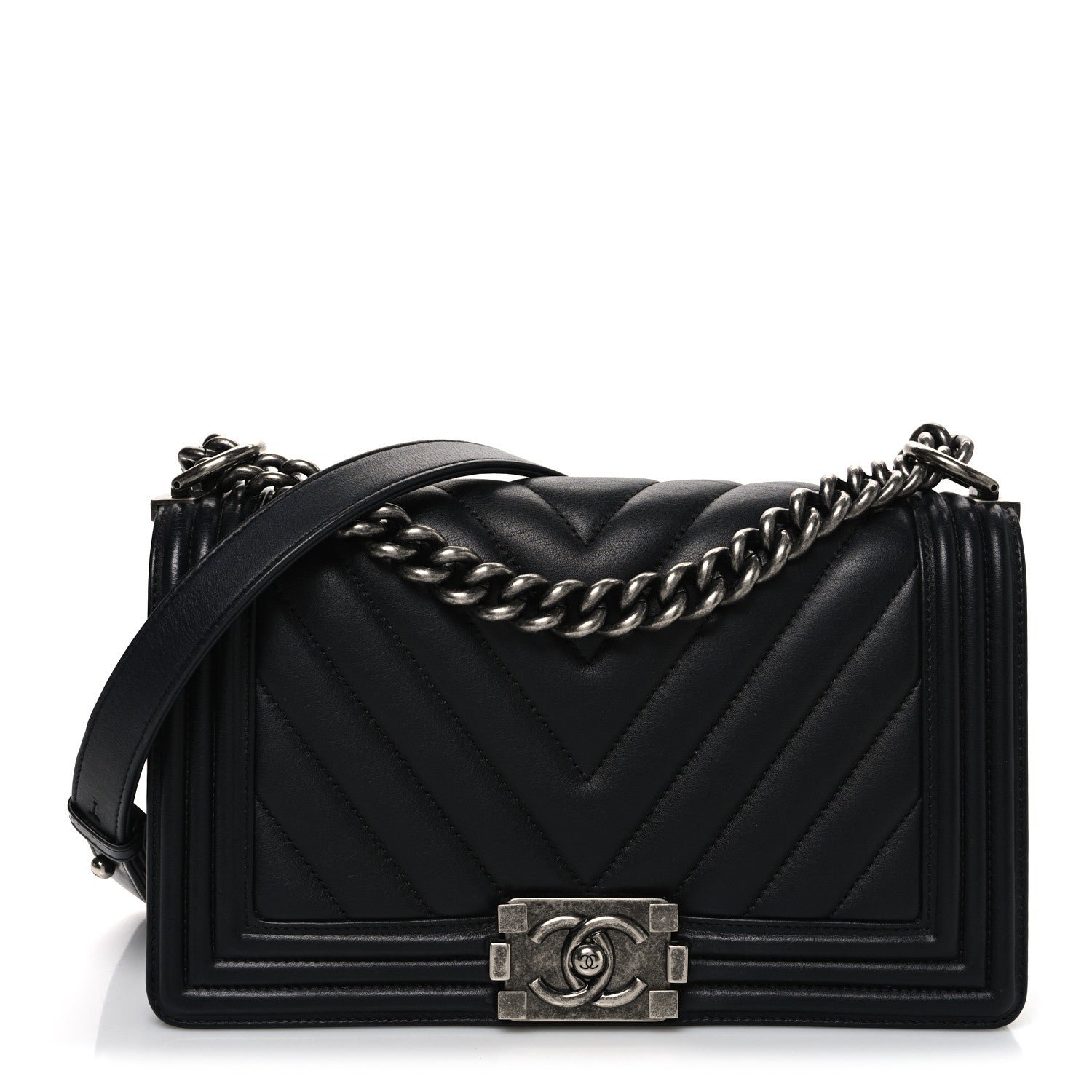 Chanel Calfskin Chevron Quilted Medium Boy Flap Black