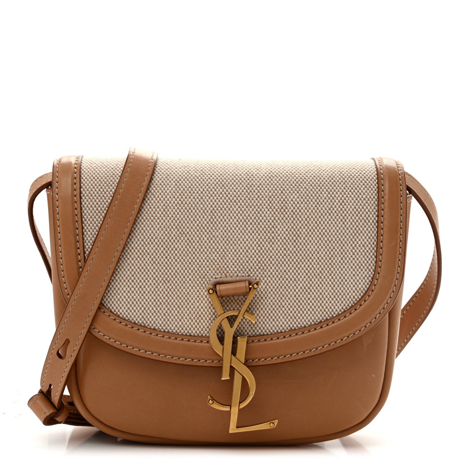 Saint Laurent Saint Laurent Smooth Calfskin Cotton Canvas Small Kaia Satchel Natural Beige