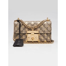 Gucci Gucci Beige/Ebony GG Supreme Bees Coated Canvas Padlock Small Shoulder Bag