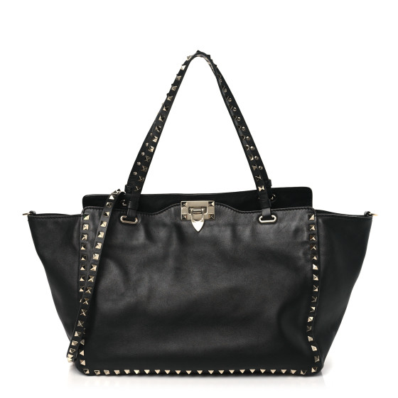 Valentino Garavani Vitello Medium Rockstud Tote Black