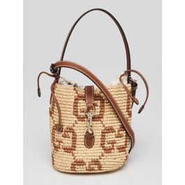 Gucci Beige/Brown Raffia GG Mini Bucket Bag