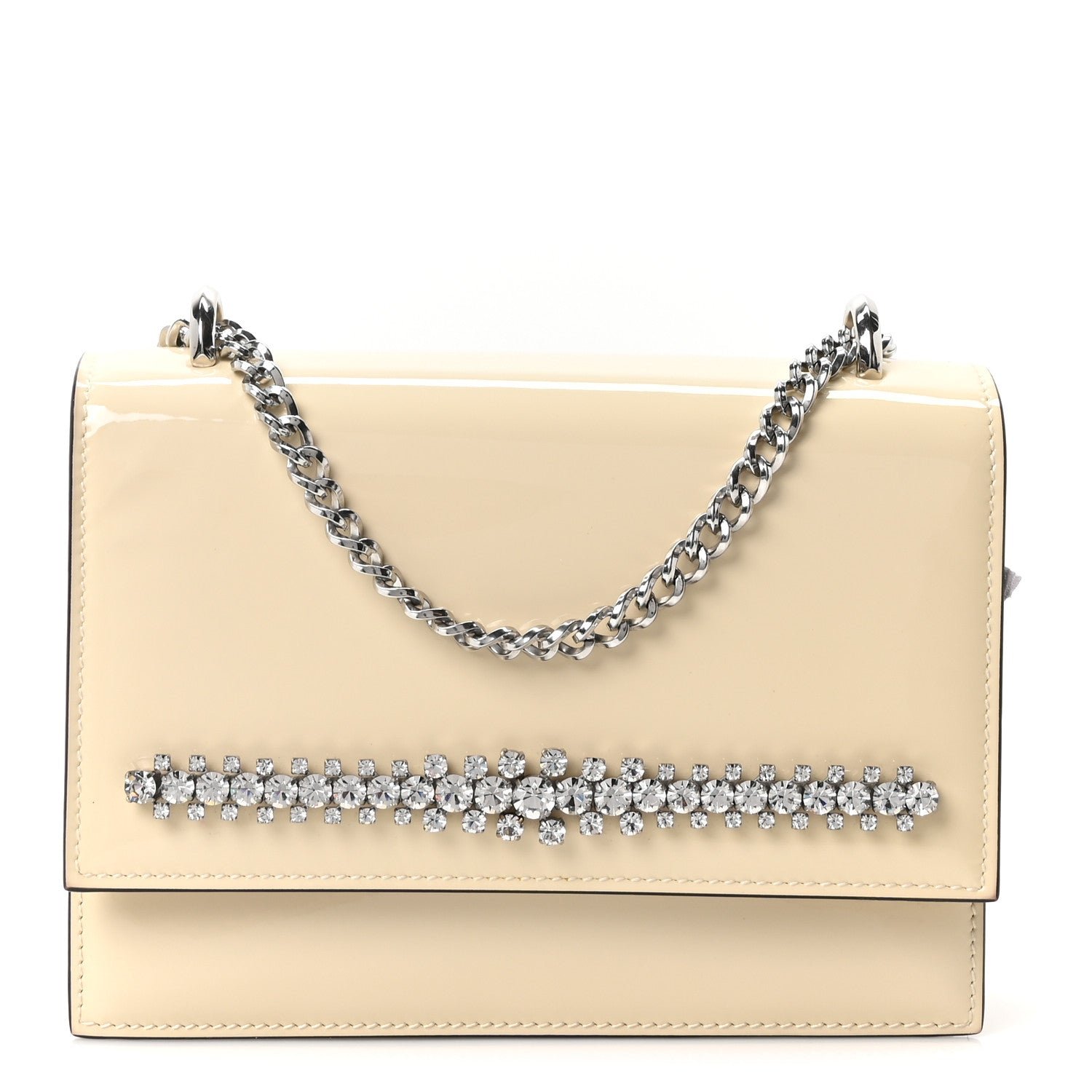 Jimmy Choo Patent Crystal Embellished Bing Bohemia Crossbody Bag Latte