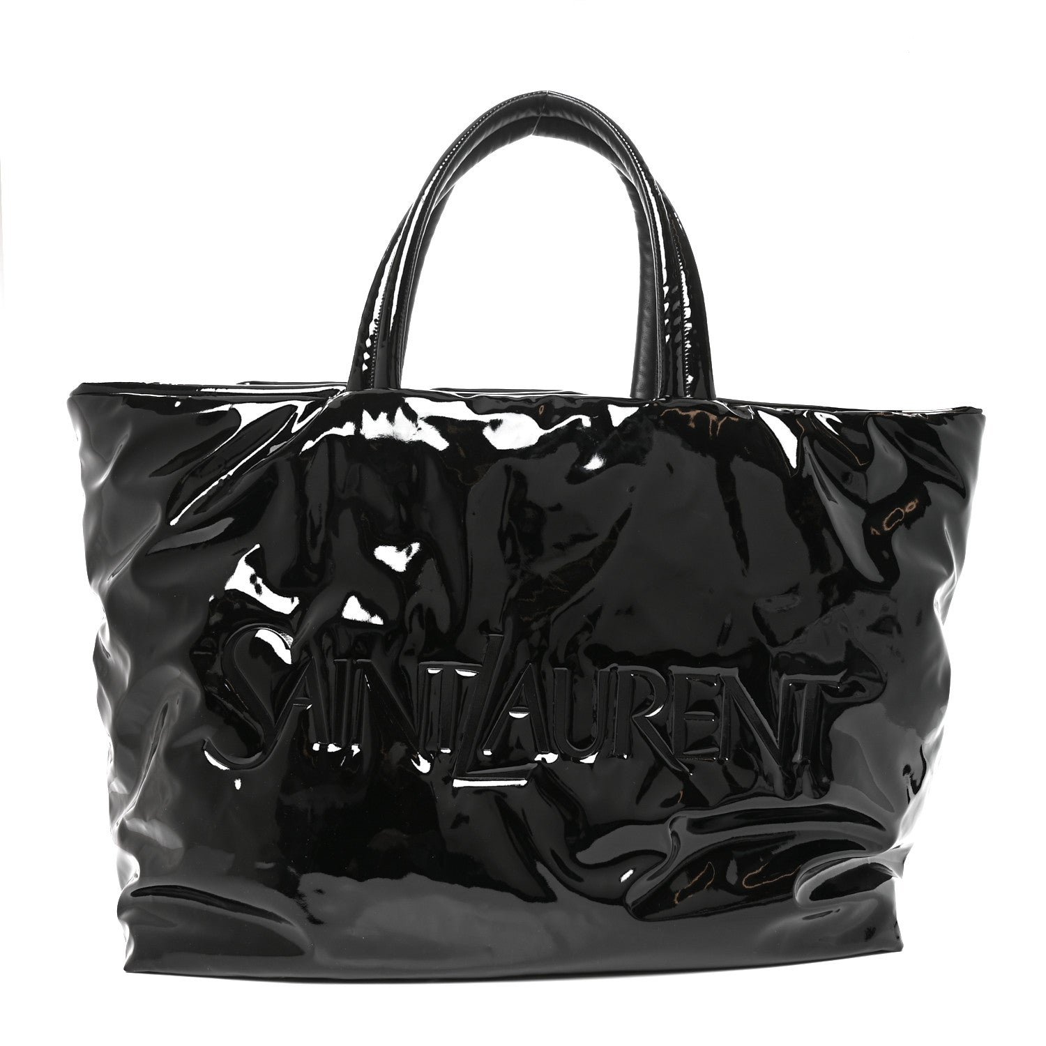 Saint Laurent Patent Wide Puffer Maxi Tote Black