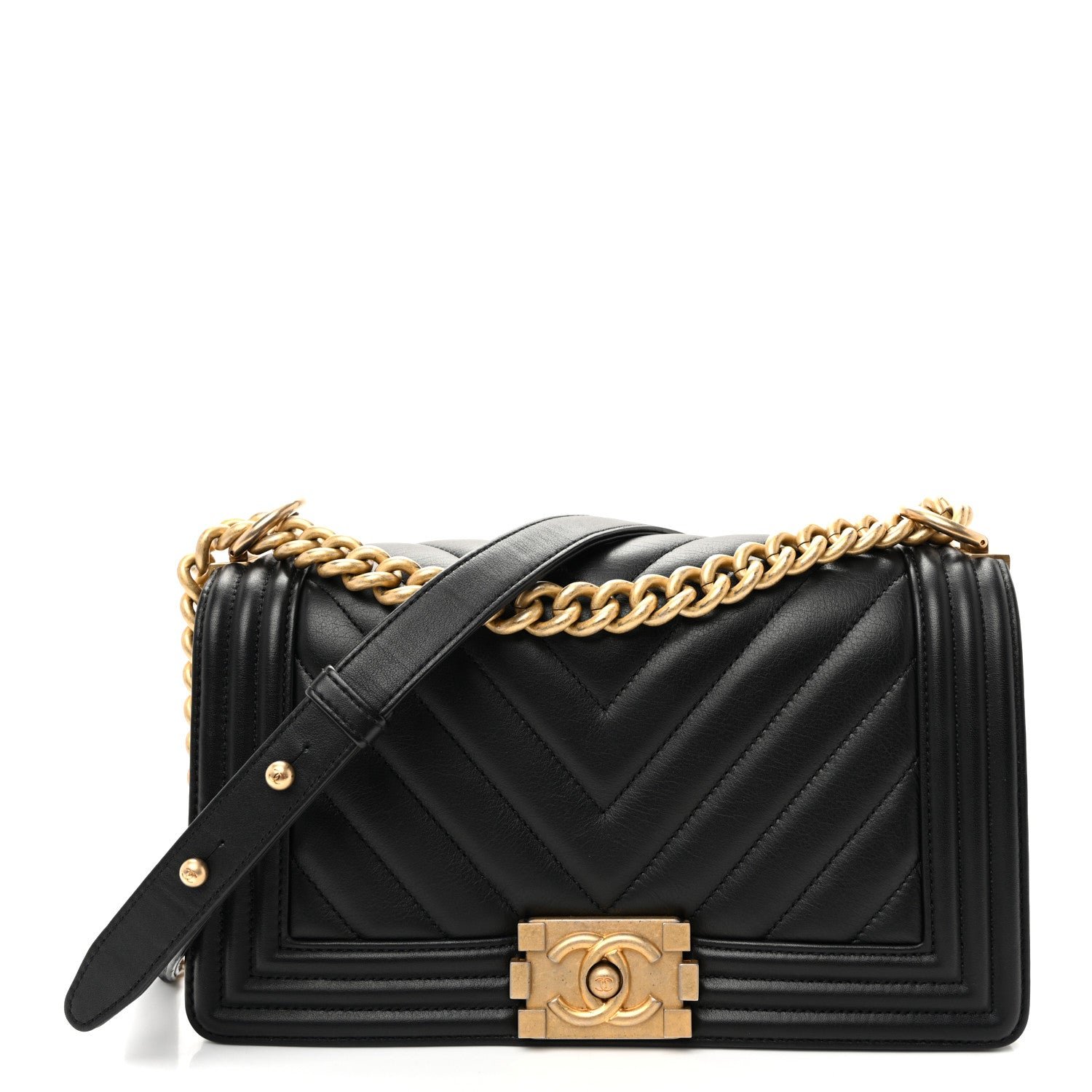 Chanel Calfskin Chevron Quilted Medium Boy Flap Black