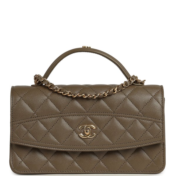 Chanel Trendy Top Handle Clutch with Chain Dark Khaki Caviar Gold Hardware