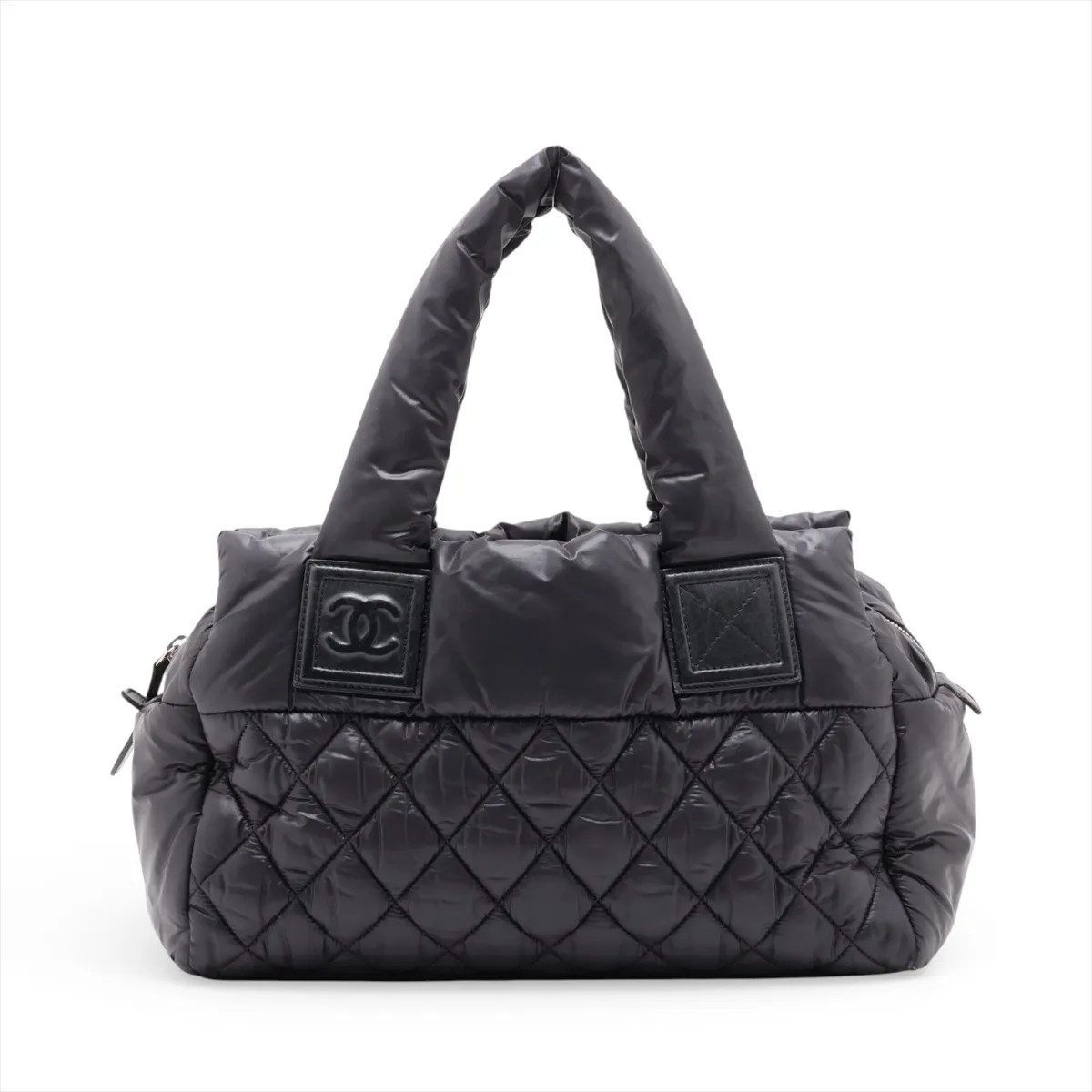Chanel Coco Cocoon Nylon & Leather Hand bag Black Silver Metal Fittings 14XXXXXX
