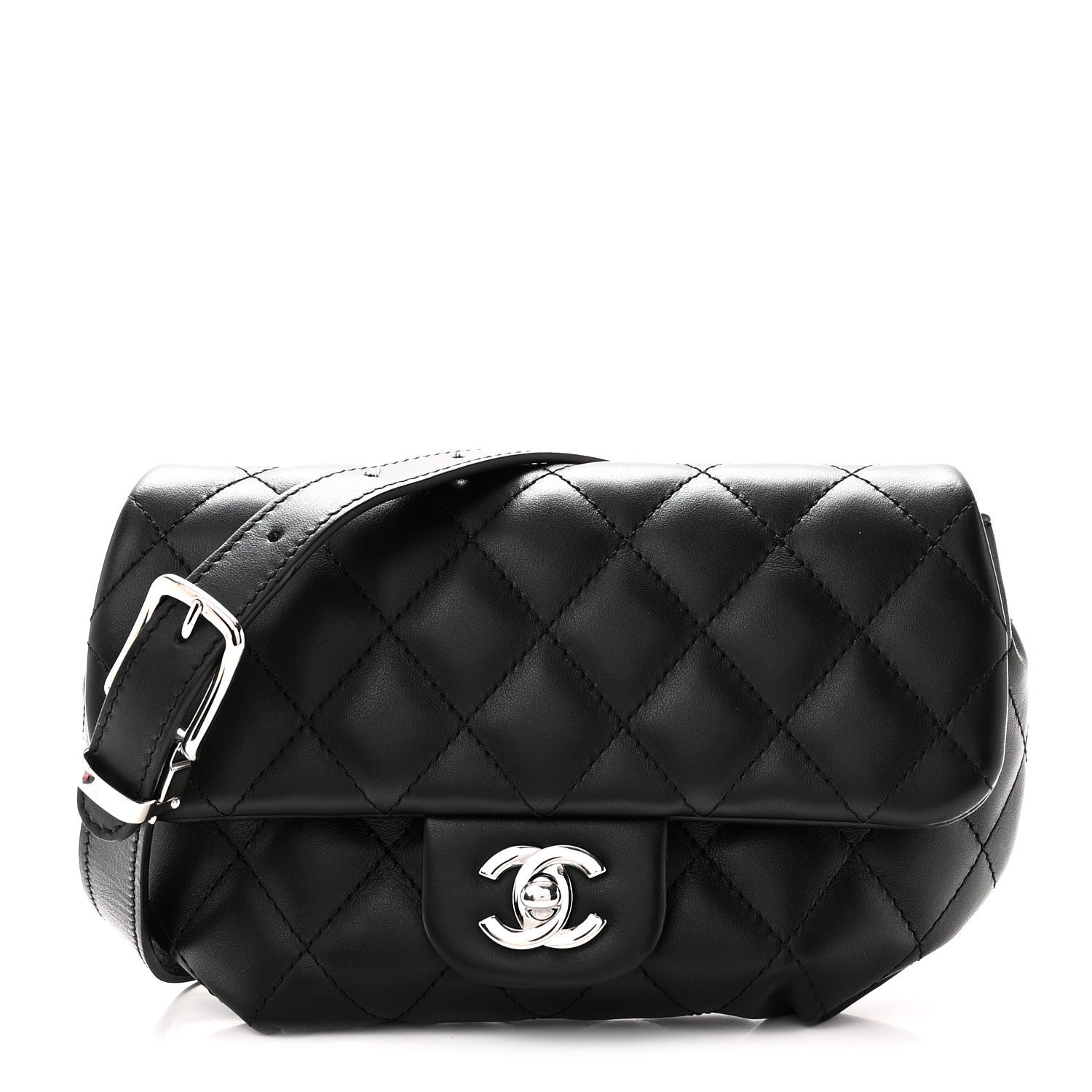Chanel Calfskin Quilted CC Uniform Flap Belt Bag Black