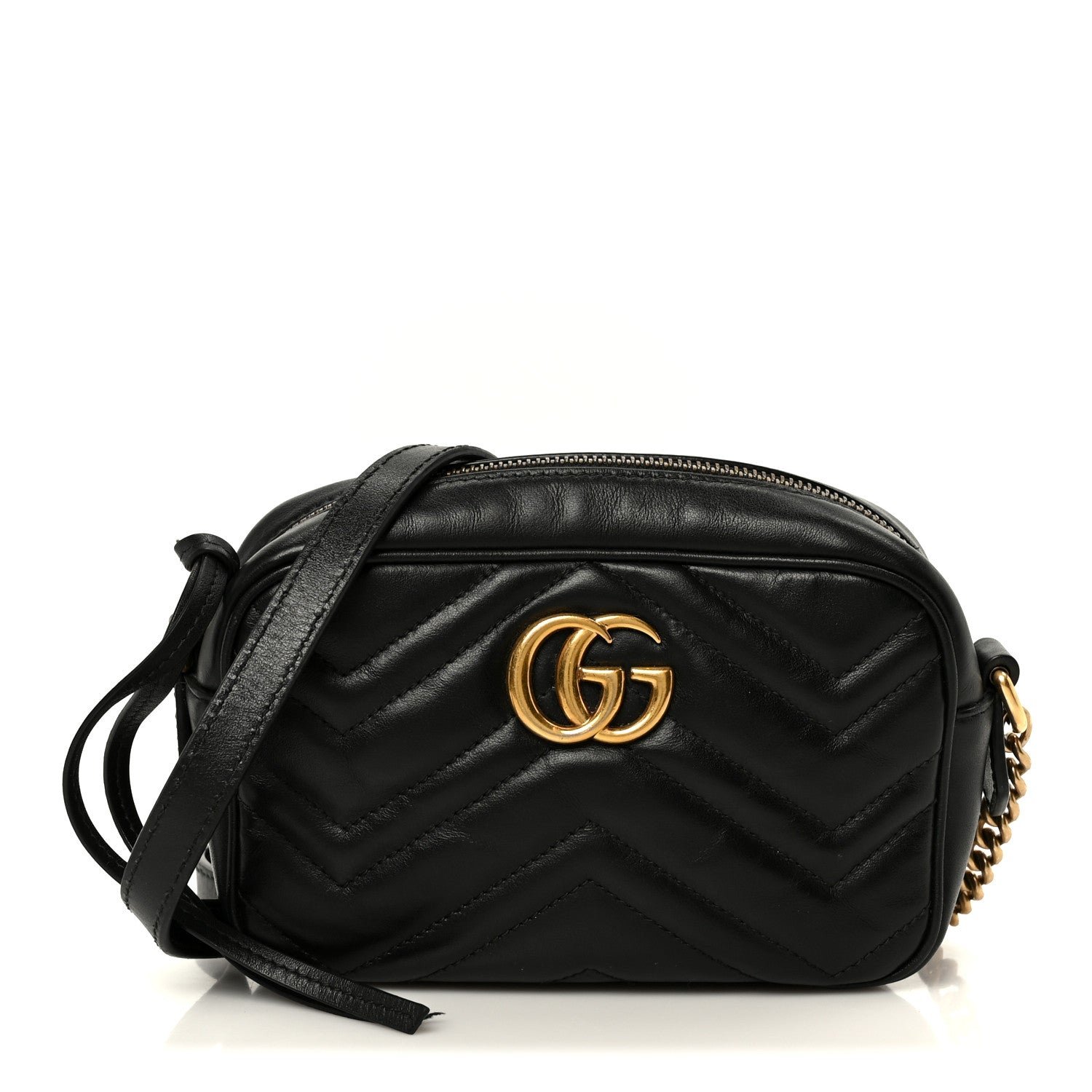 Gucci Calfskin Matelasse Mini GG Marmont Chain Shoulder Bag Black