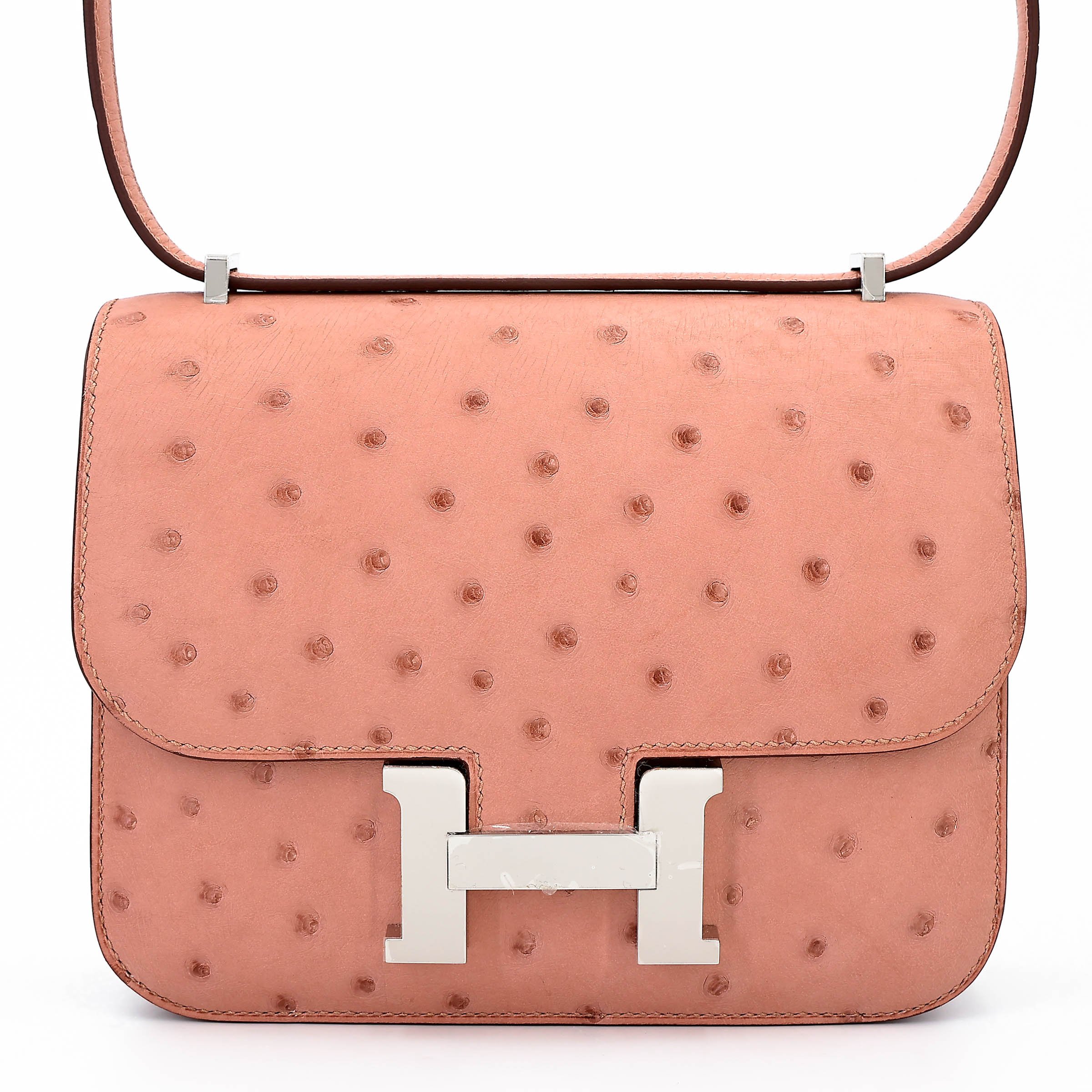 Unused ( Rank NS ) HERMÈS Constance Mini Terre Cuite (94) Ostrich Palladium hardware W (2024)