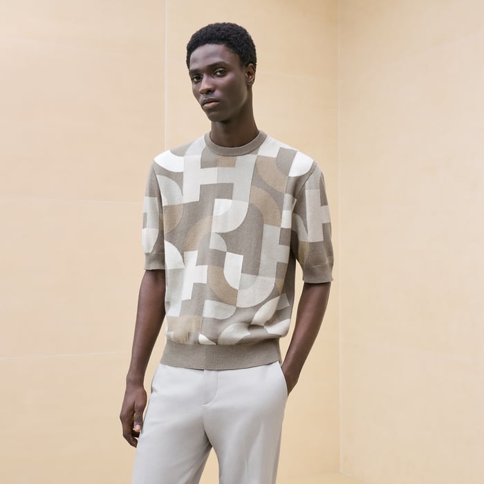 Tourbe Cashmere "Intarsia Maillon Puzzle" Crewneck Sweater